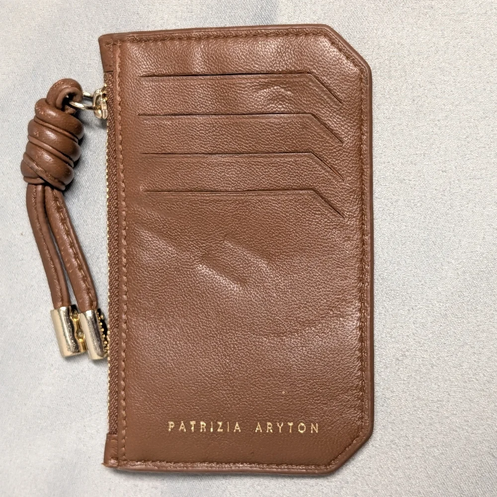 Woven Leather Card Wallet in Brown